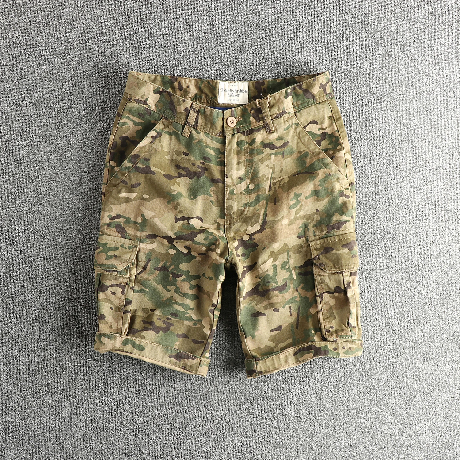 

2025 Summer New American Retro Woven Khaki Camouflage Cargo Shorts Men's Fashion 100% Cotton Washed Old Casual 5-point Pants