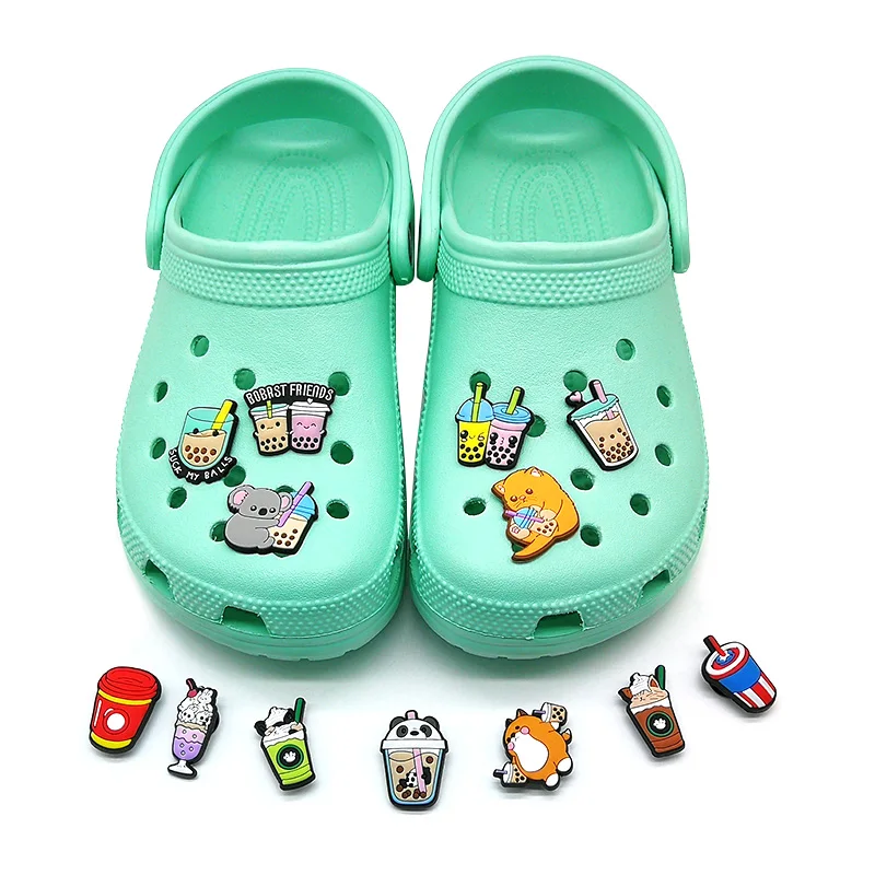 1pcs Boba Milk Tea Shoe Charms for Clog Sandals Accessories Peach Shoe Decorations Clog Jeans Kids Gift Wholesale