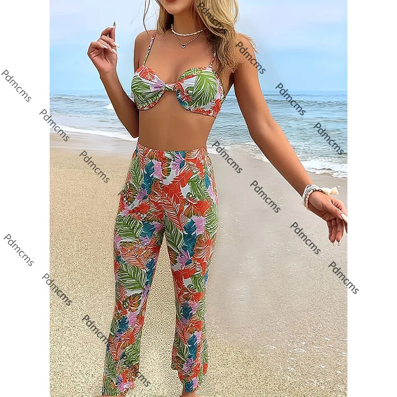 

Новый купальник 2025 года, состоящий из трех частей, европейские и американские брюки с принтом, разделенный купальник, женское пляжное бикини