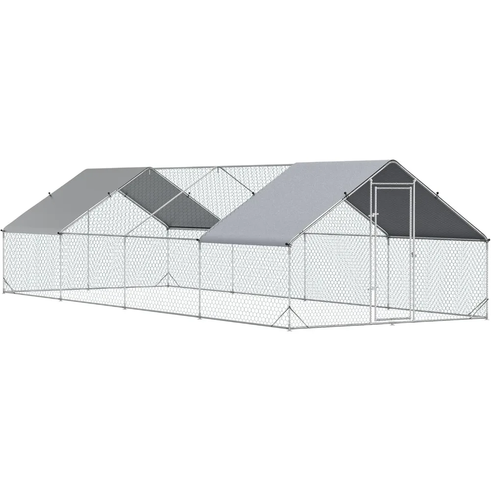 

Large Chicken Coop，9.8' X 26.2' X 6.6'，with Waterproof and Anti-UV Cover, Spire Shaped Walk in Fence Cage Hen House，Poultry Cage