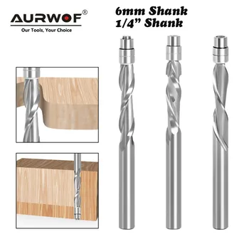 AURWOF 1 PC 6 mm 6,35 mm Schaft Vollhartmetalllager geführt zwei Flöten bündige Fräser Holzbearbeitung Fräser Schaftfräser