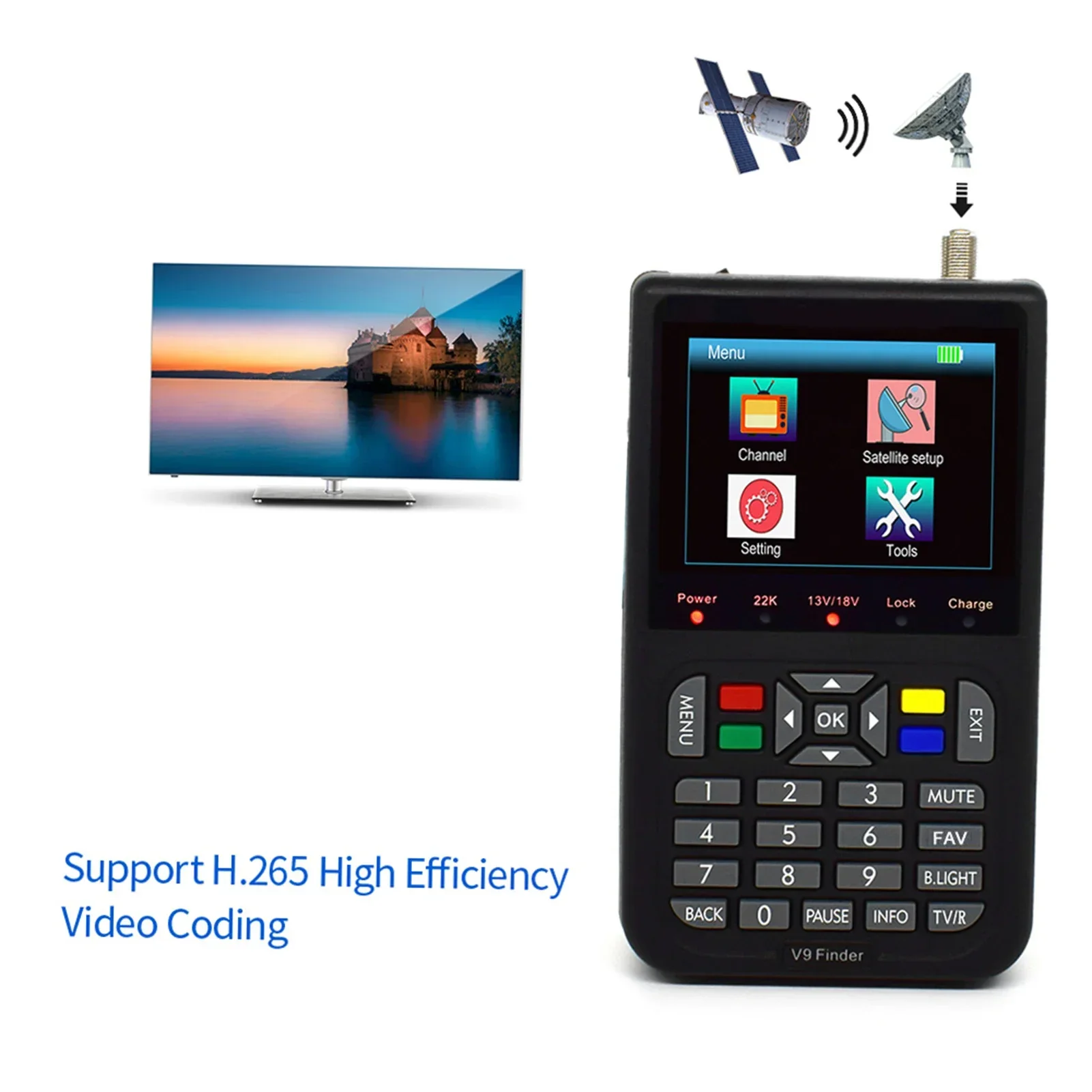 V9 مكتشف الأقمار الصناعية الرقمية LCD مكتشف الأقمار الصناعية متر مكتشف الأقمار الصناعية 3.5 بوصة LCD شاشة ديجيتال تلفزيون الأقمار الصناعية #2