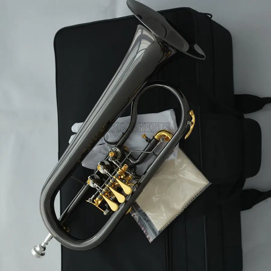 High quality  High Grade Black nickel Rotary Flugelhorn Bb Flugel With trigger Key