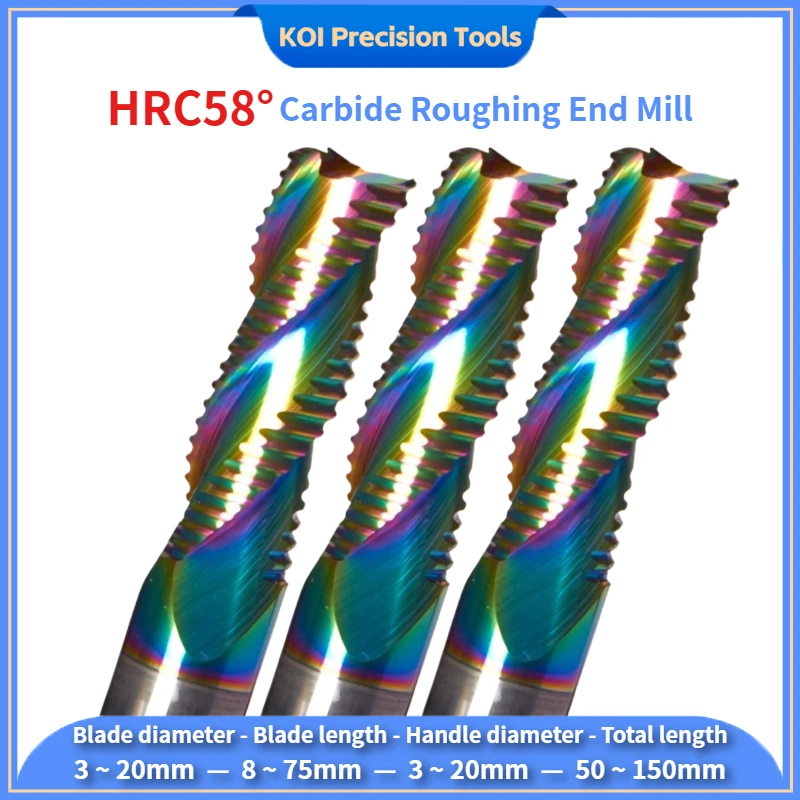 HRC58° Rough Machining End Mills Solid Carbide Roughing End Mill 3-flutes 3~20mm CNC Tungsten Steel Milling Cutter For Aluminum