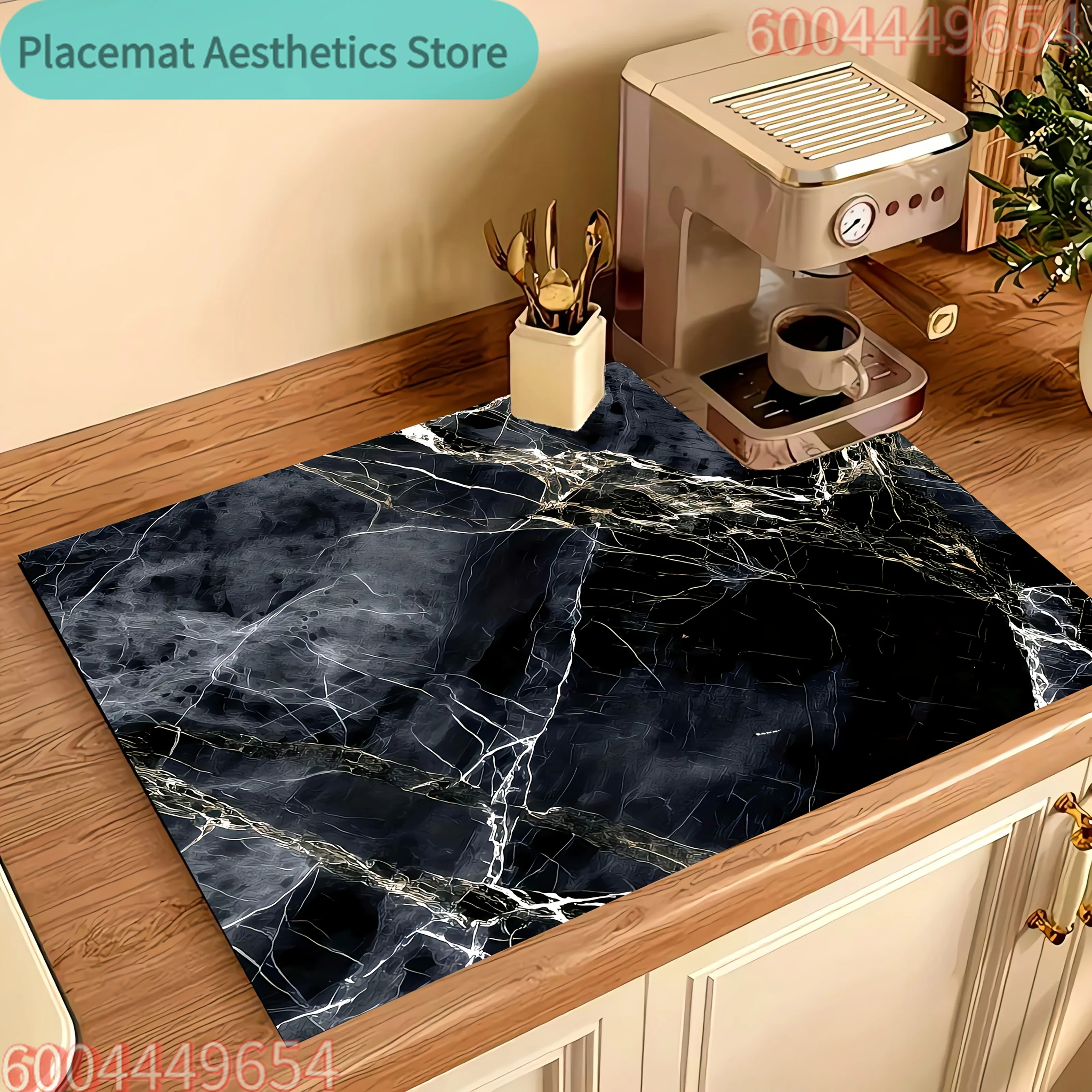Obsidian Marble Print Dish Drying Mat - Non-Slip Protective Pad, Suitable for Kitchen Countertops, Coffee Machines, and Dryers