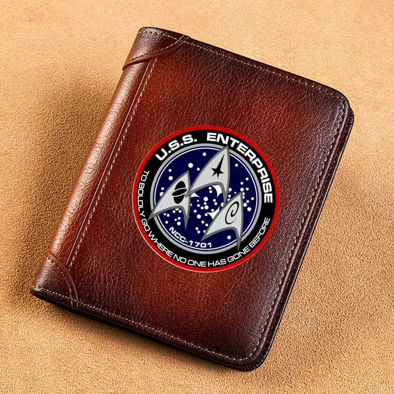 High Quality Genuine Leather Wallet Starfleet U.S.S Enterprise Printing Standard Purse BK100