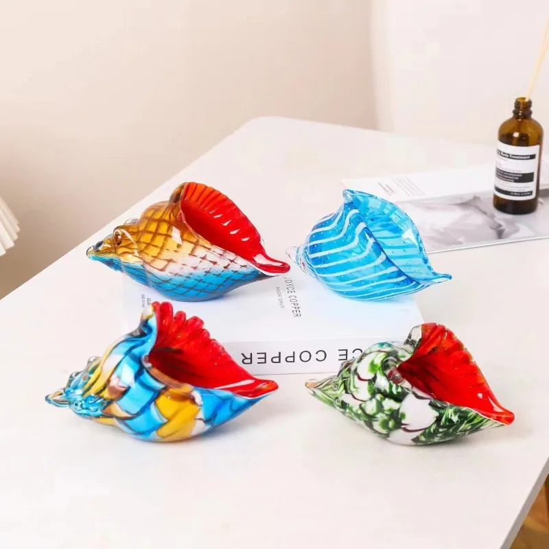 Artistic Colored Glass Conch Sculptures, Ancient Glass Crafts, Home Decorations, Glass Ornaments