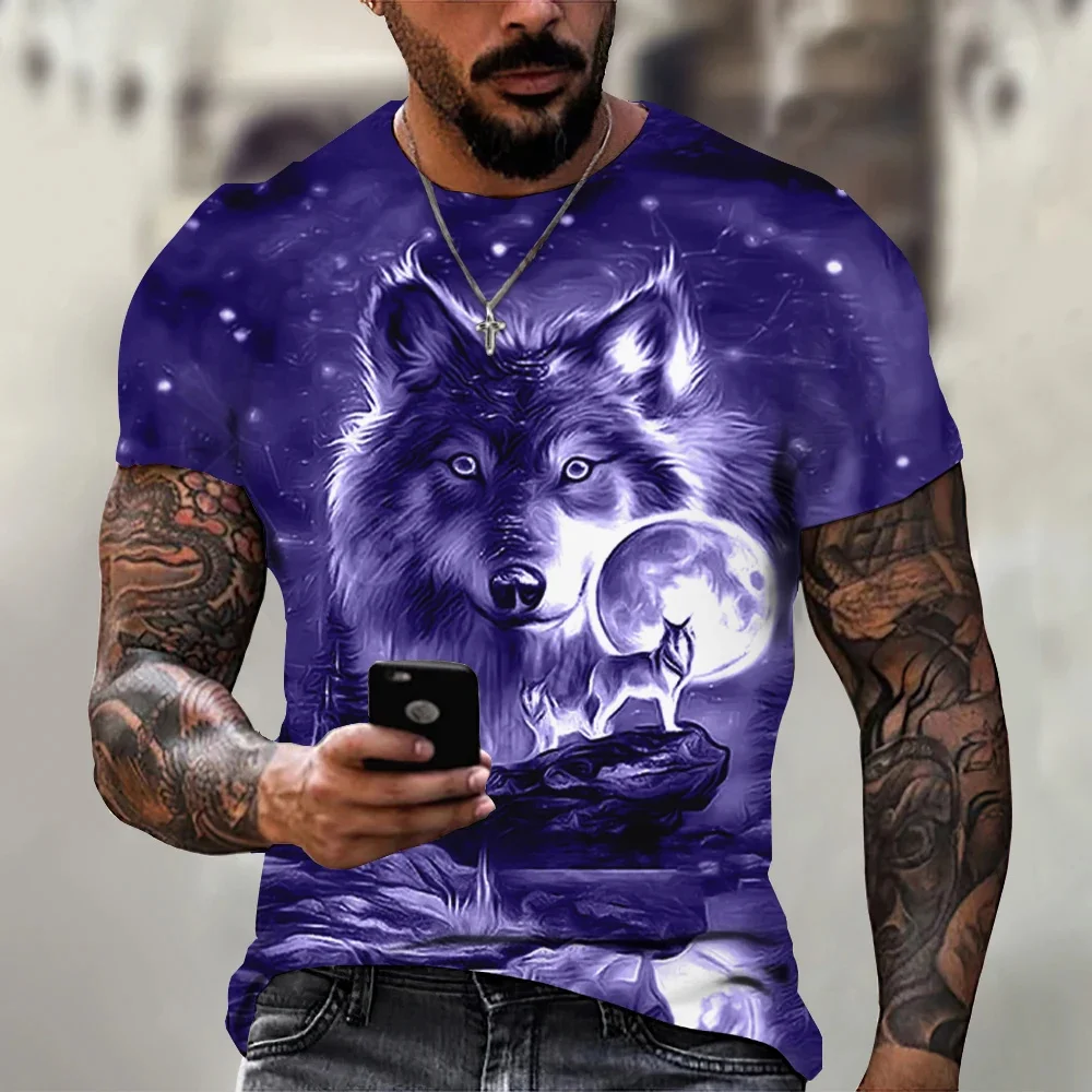 2024 Men\'s 3D Graffiti Wolf King Pattern T-shirt, Casual Cool Micro Stretch Breathable T-shirt, Outdoor Spring/Summer Men\'s Wear