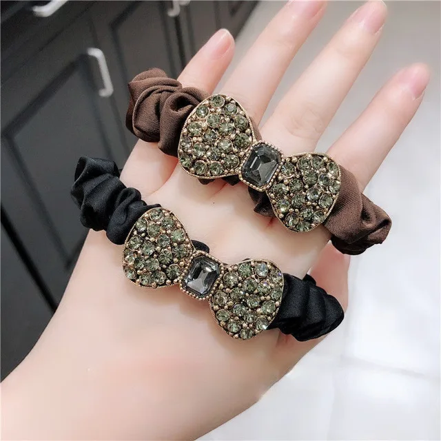 Moda Rhinestone Bow Scrunchies kobiety dziewczęta elastyczne gumki do włosów akcesoria biurowe krawat gumka do włosów liny nakrycia głowy nakrycia głowy