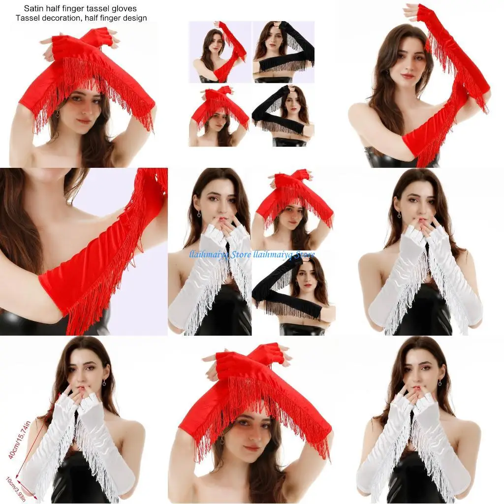 

573B Evening Party Gloves for Women Long Half Finger Elbow Gloves for Wedding 1920S Costume Gloves Arm Sleeves Prom Gloves
