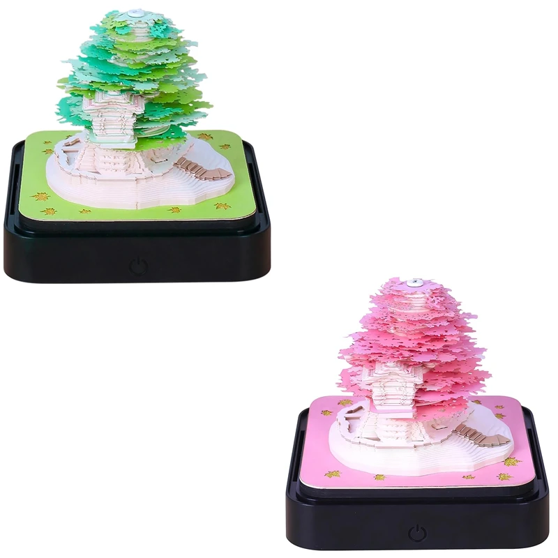 3D Art Calendar Memo Pad 2024, Creative Timepiece Calendar Sakura Tree Rip Away Paper Carving Sticky DIY Note