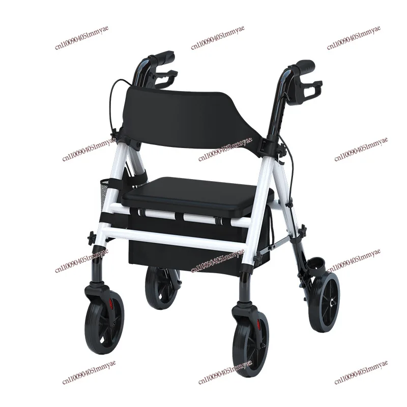 

Elderly Four-wheel Hand Push Walking Scooter with Handbrake Disability Rehabilitation Foldable Shock Absorber Adult Walker