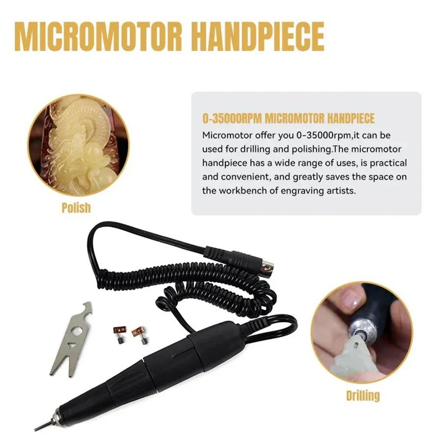 AT02 Jewelry Pneumatic Engraving Machine Graver Handle Gr Stainless Dual Carvers With Micromotor Handpiece