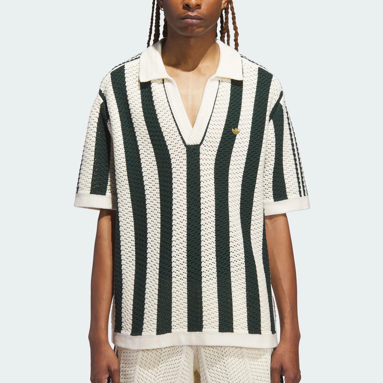 Adidas Originals Authentic Trefoil Men's and Women's Sports Striped Knitted Breathable Short Sleeve JP1615