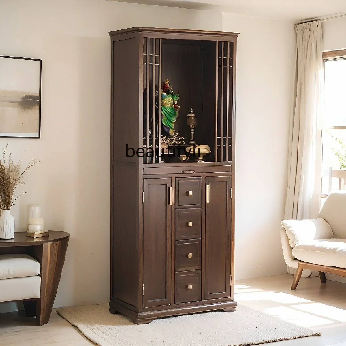 

6239Y New Chinese vertical cabinet Buddhist platform, cabinet household modern light luxury, solid wood vertical high cabinet