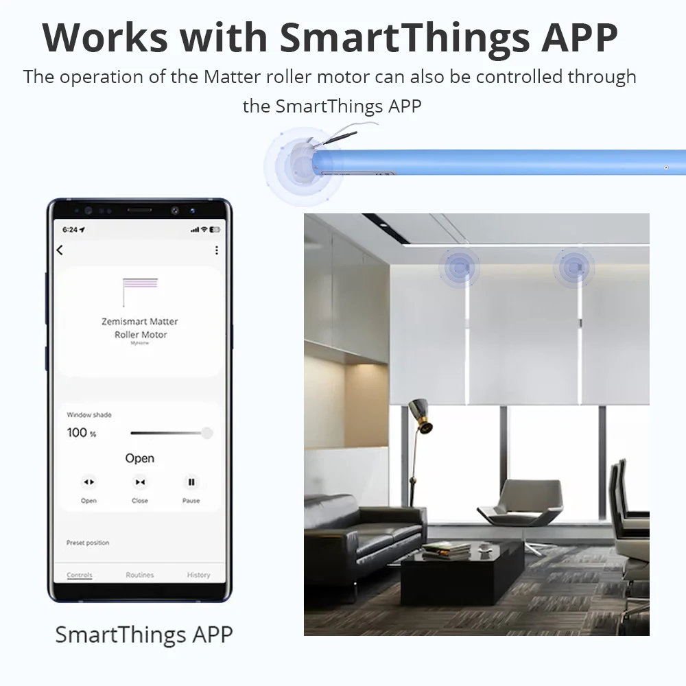 Zemismart-スマートローラーシェードモーター,スレッド管理,HomeKitサポート,Alexa, Google Home,37mm, 38mmチューブ