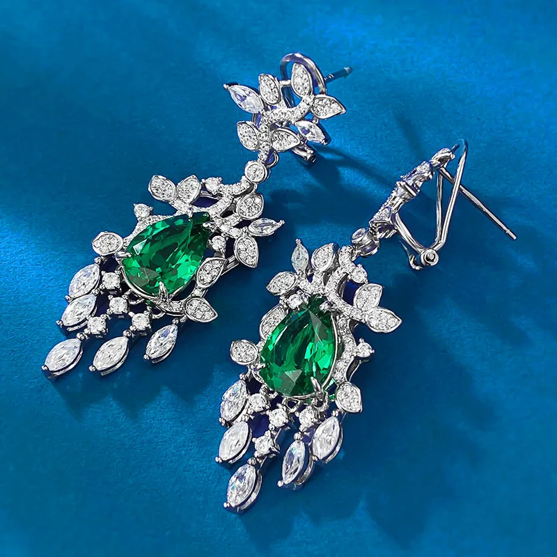 

S925 Silver Autumn Leaves Emerald 8 * 12 Earrings, Luxury and Small Design, Wholesale of Earrings, Small Female