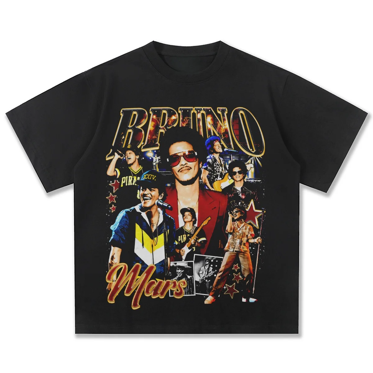 Camiseta Gráfica de Bruno Mars, Unisex, Estampado Colorido, Mercancía para Fans de la Estrella del Pop, Algodón Suave, Moda Urbana, Tendencia Popular, Top Informal