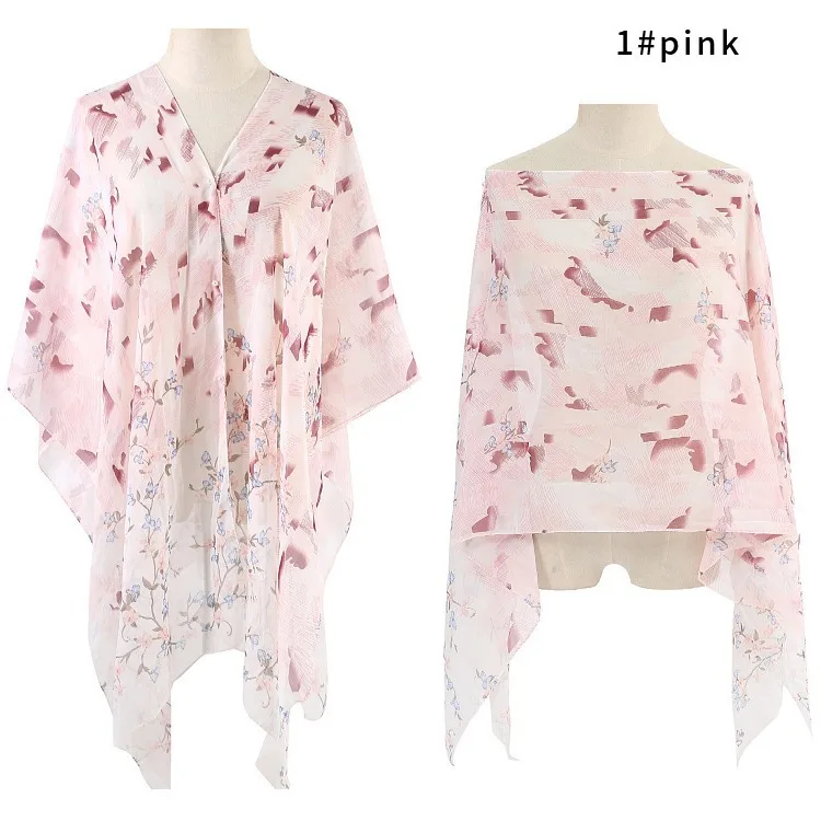 New Women Sun Protection Shawl for Cycling Lady Summer Chiffon T-shirt Holiday Flower Scarf Bikini Blouse Breathable Beach Wrap