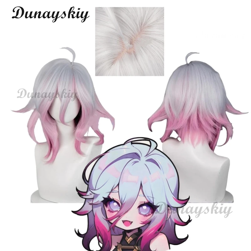 Game LOL the Restrained Hunger Briar Cosplay Wig 42cm Women Medium Long Straight White Mixed Pink Wig Heat Resistant