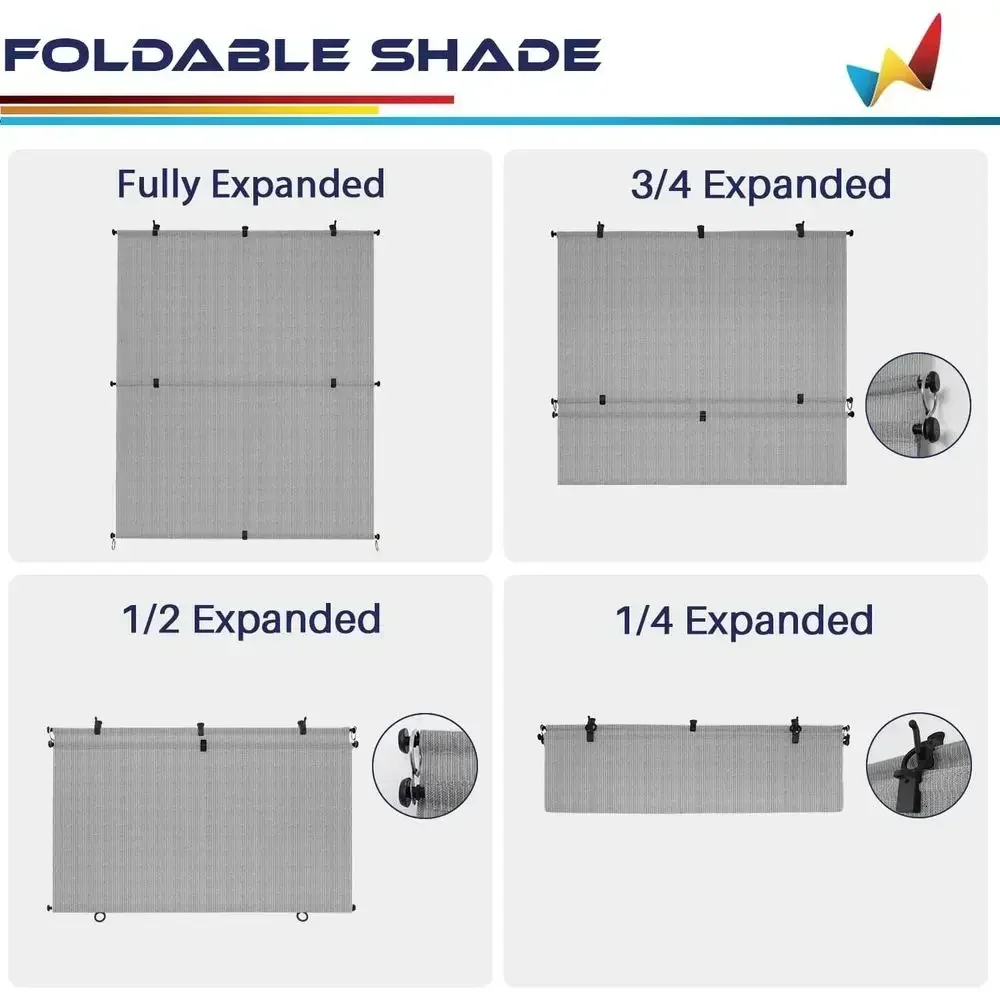 Gray 8ft W x 12ft H Roll-Up Outdoor Shade Fabric with UV Protection for Deck, Pergola, Yard, and Patio