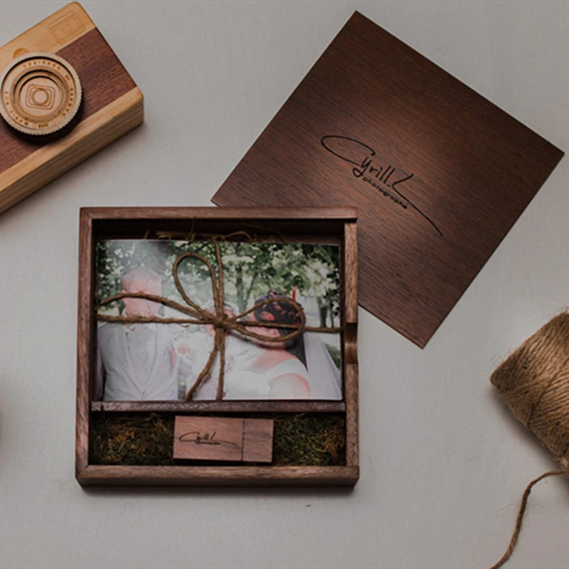 Free Custom Laser Engraving LOGO Wooden Acrylic Album Box and Wooden USB3.0 8GB 16GB 32GB 64GB High-speed Pen drive