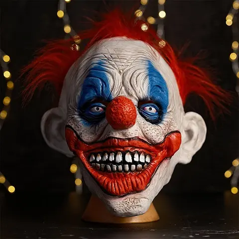 Rolig clownhuvudskydd Halloween skräck klädsel rekvisita leende joker latexmasker nöjespark hemsökt hus prank cosplay mask 10 best sales läskig clownmask - №2