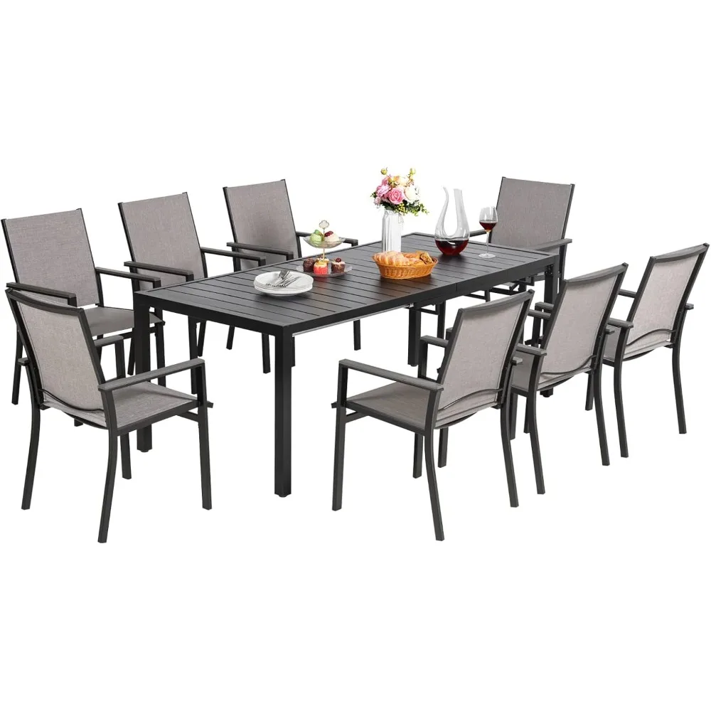 

9 PCS Patio Dining Chairs, Extendable Table Set for 8 People, for Porch Deck Garden Yard Dining Room,Outdoor Furniture Set