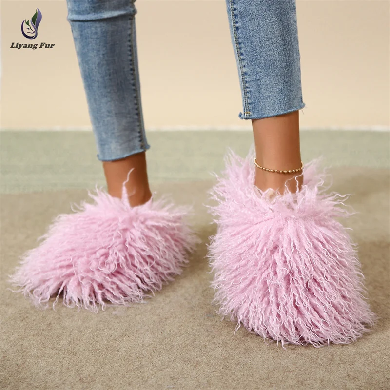 

High Quality Winter Warm Home Indoor Slippers Shoes Fluffy Faux fur Fashion Fur Slippers For Women