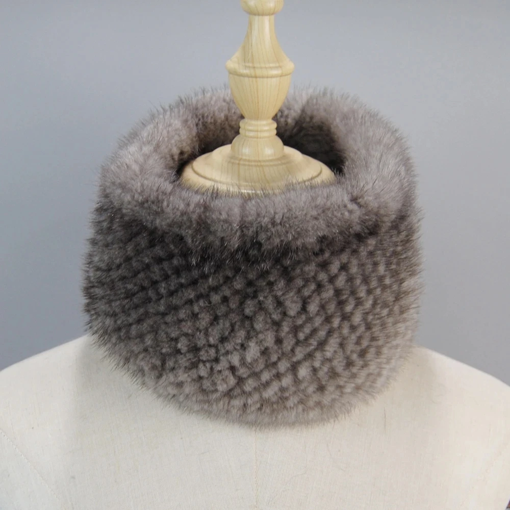 New Women Mink Fur Scarves Lady 100%Natural Fur Headband Fashion Knit Ring Scarf Winter Warm Good Elastic Neck Warmer Scarves
