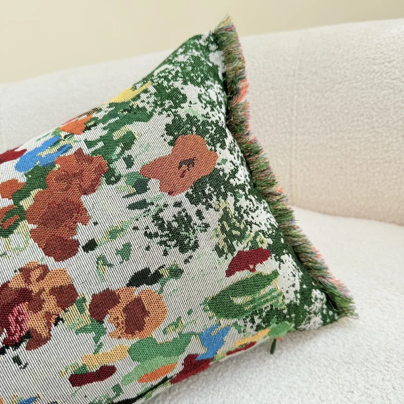 Colorful Green Flora Pillows Retro Painting Jacquard Cushion Case Simple Decorative Pillow Cover For Sofa Chair Home Decoration