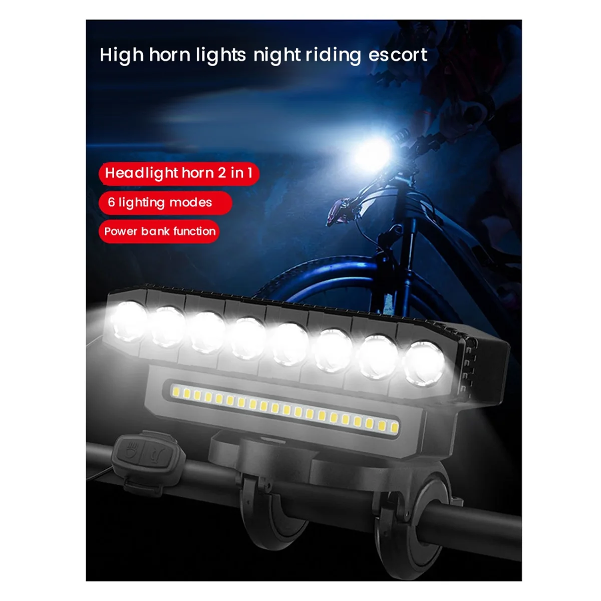 LED الدراجة العلوي LED ضوء بار مع 130DB جرس دراجة الجبهة ضوء قوة البنك USB شحن دراجة الملحقات ، نمط 1 الساخن