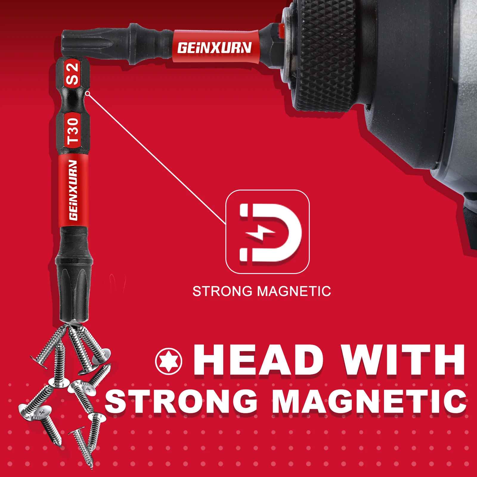 Geinxurn 2 Inches Impact Tough Magnetic Power Bit Set(T30),Torx Head Power Bits,S2 Alloy Steel Star T30 Screwdriver Bits Set