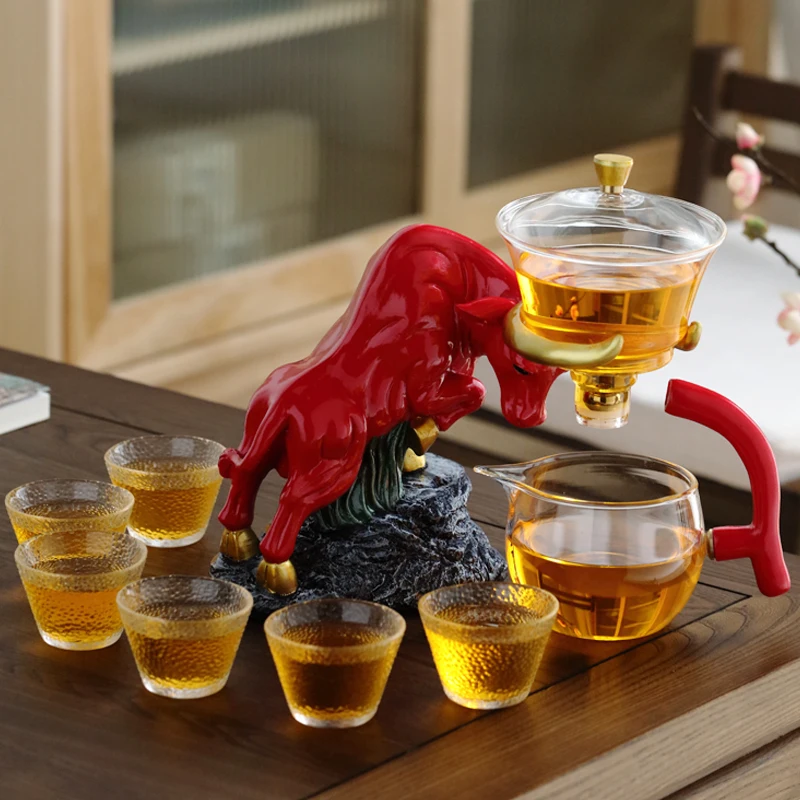 Fu Niu Automatic Glass Tea Set Set Home Living Room Lazy Tea Maker Kung Fu Tea Cup Set Magnetic Teapot