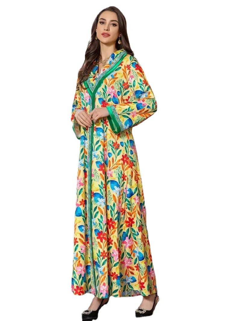 

Ramadan Abaya Muslim Women Floral Party Dresses Diamond Saudi Arabic Ethnic Abayas Jalabiya Moroccan Kaftan Vestidos Largos 2024