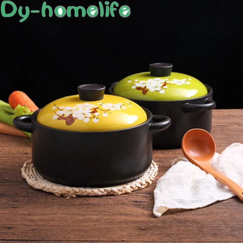 

Ceramic Casserole Multi-size Binaural Soup Pot Stew Pot Single Handle Milk Pot High Temperature Open Flame Home Kitchen Supplies