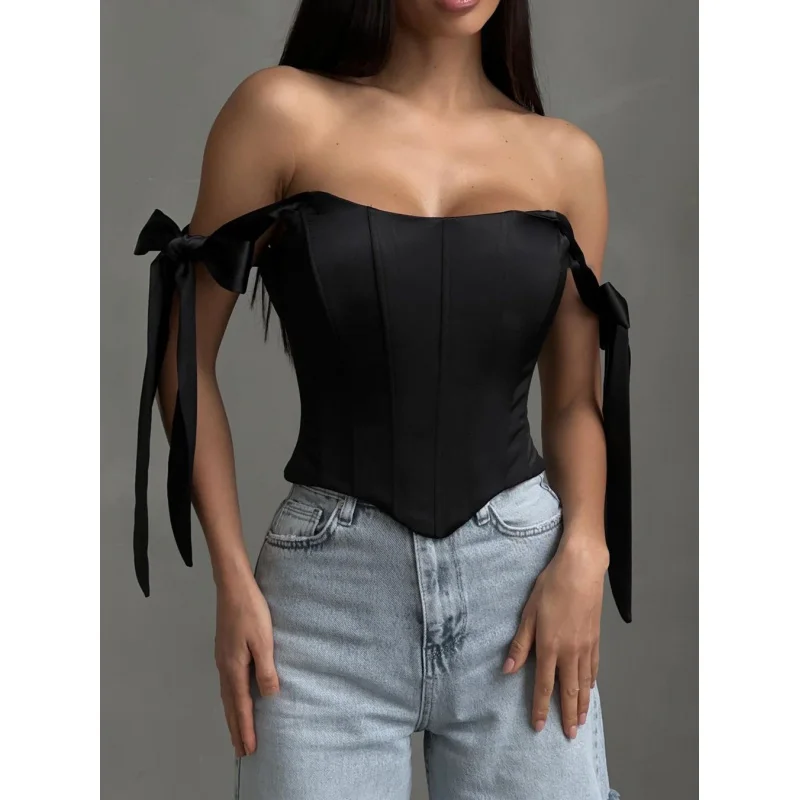 Fishbone Low-Cut Top Pure French Style Outer Wear Lace-up Corset Hem Irregular Summer Hot Girl Clothes