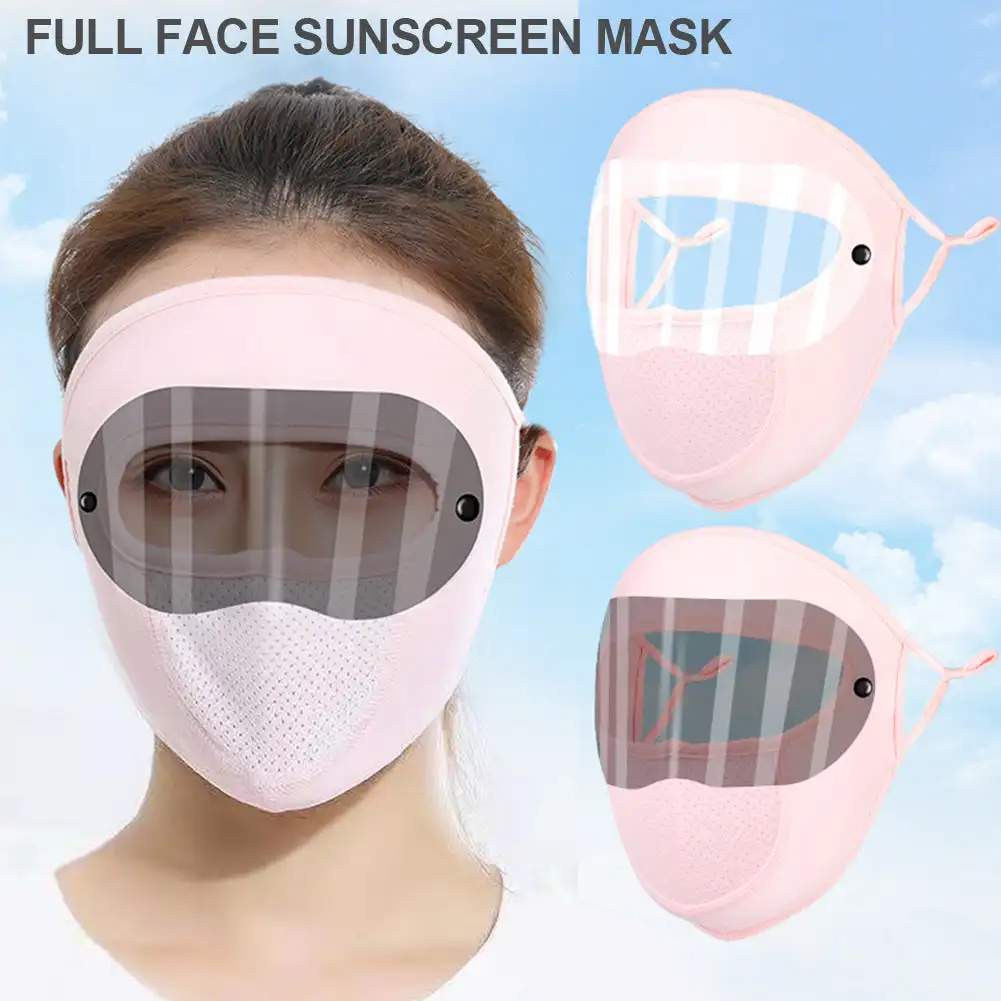 Full Face Sunscreen Mask UPF50+UV Protection Double Lenses Cool Breathable Thin Ice Silk Mask Outdoor Anti Light Goggles Mask