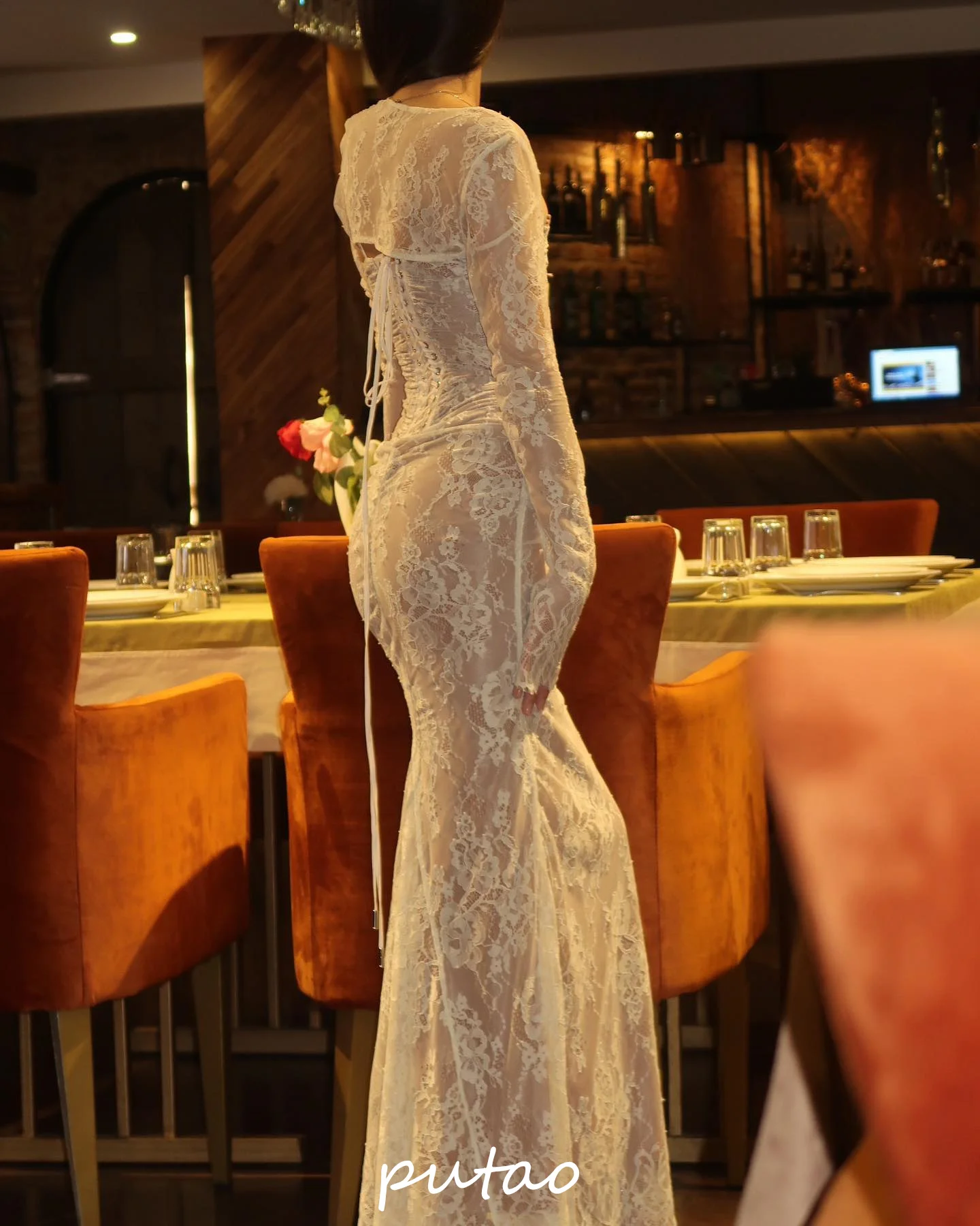 Putao Lace Wedding Party Dresses Long Illusion Sexy Mermaid Long Sleeves Formal Dress Saudi Arabia Women Wear Prom Dresses 2024