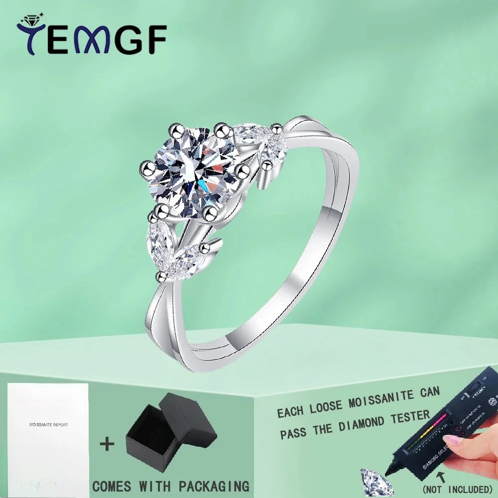 

TEMGF S925 Sterling Silver Ring 6.5mm Moissanite/Zircon Inlay Sparkling Fine Jewelry for Women Fashion Luxury Engagement Wedding