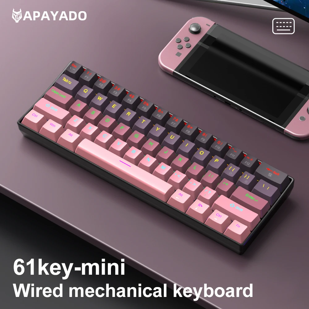 

APAYADO K61 60% Wired Mechanical Gaming Keyboard RGB Backlit, 61 Keys Mini Gradient Keycaps, Red/Blue Switch, for PC Laptop