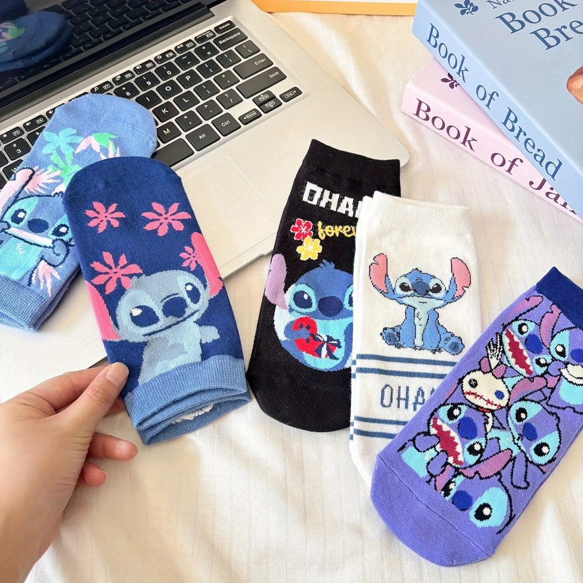 5 Paar Disney Stitch Caracters Kinder-Baumwollsocken für Sommer und Herbst, Unisex, für Kinder, Sport, Wind, kurze Röhre