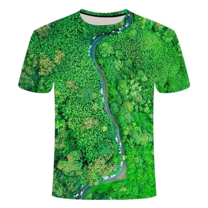 Summer New Niche Foreign Scenery Love Couple T-Shirt 3d High-Definition Printing Round Neck Short Sleeved Fashionable Clothing