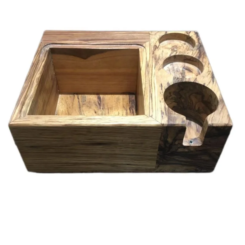 Solid wood rectangular stainless steel coffee residue bucket powder residue box removable liner embedded coffee residue box