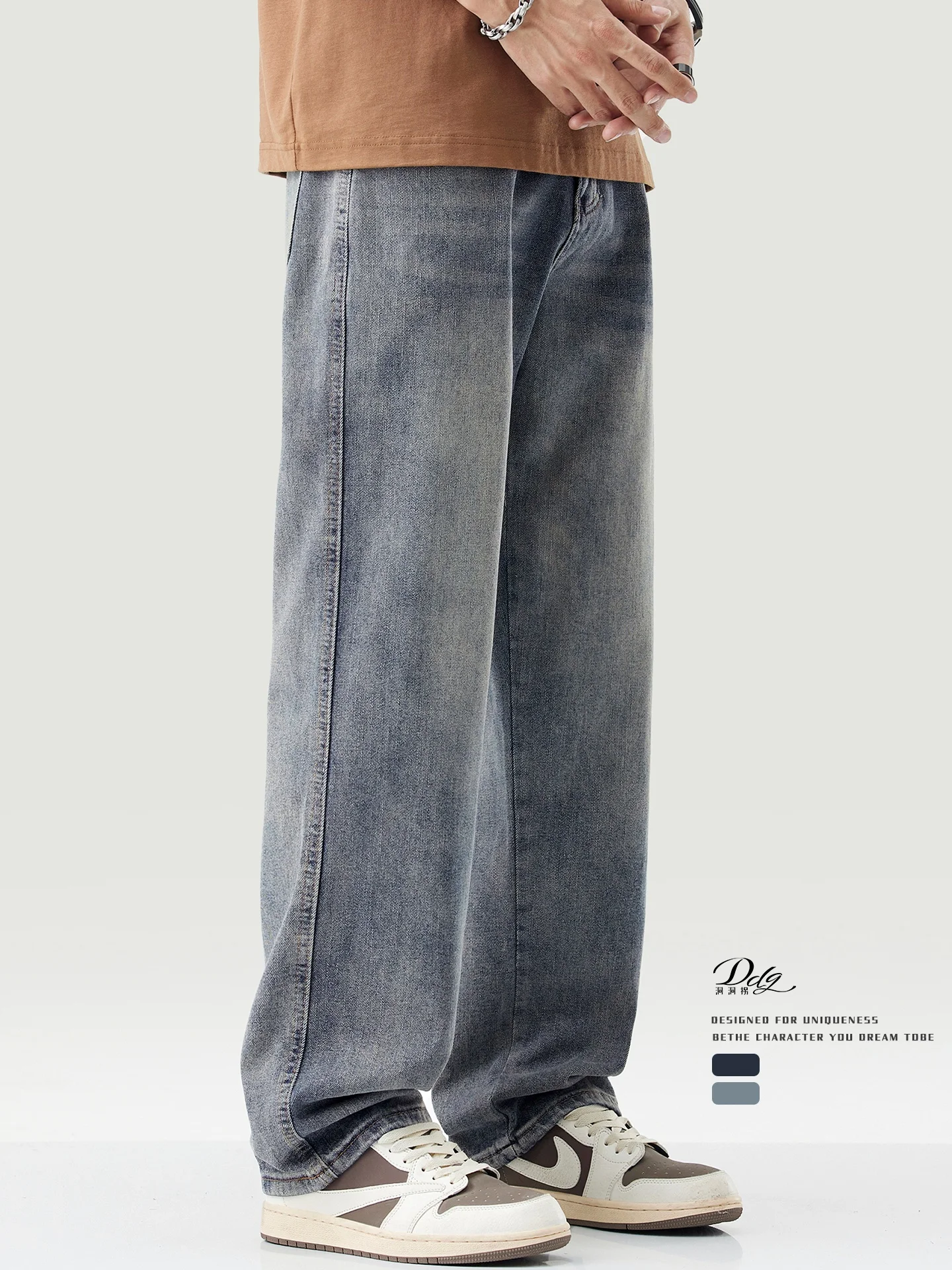 

Retro American Denim Jeans Men's Summer Thin New Waed Loose Straight Wide Leg Long Pants Cotton Breathable Straight Tube