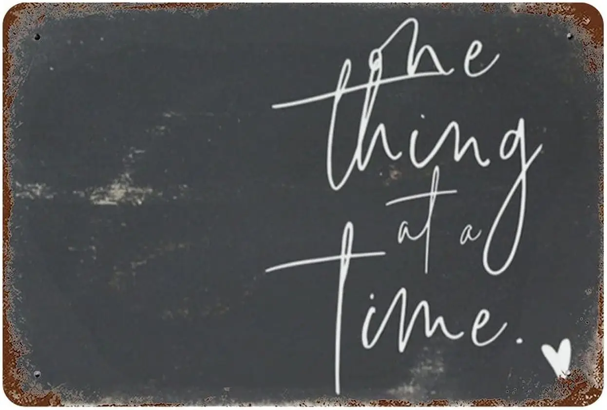 One Thing at a time Vintage Metal Sign Inspirational Quotes Motivational Sign Decor for Farmhouse Bedroom Office Cafe Coffe sign