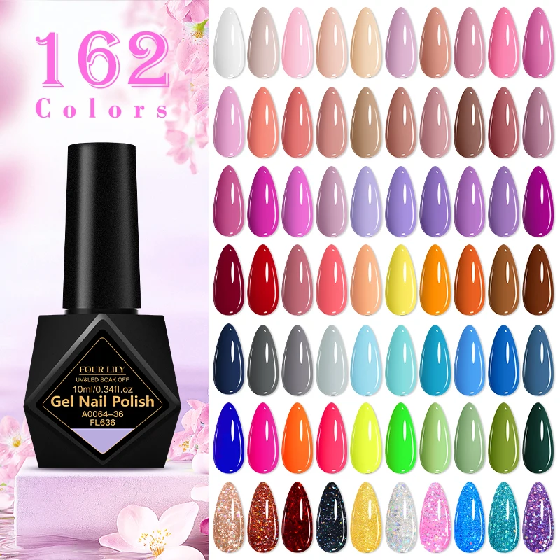 10ml Four Lily 162 Colors Nail Gel Polish Semi Permanent Nail Art Manicure Soak Off LED UV Gel Nail Supplies Art Varnish