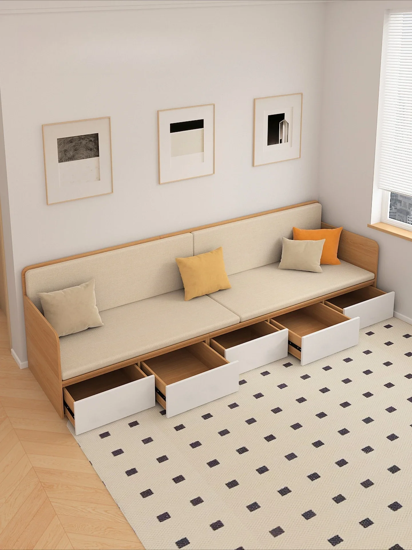 Small apartment solid wood sofa cabinet Arhat bed with simple ins hard board single sofa living room can be customized