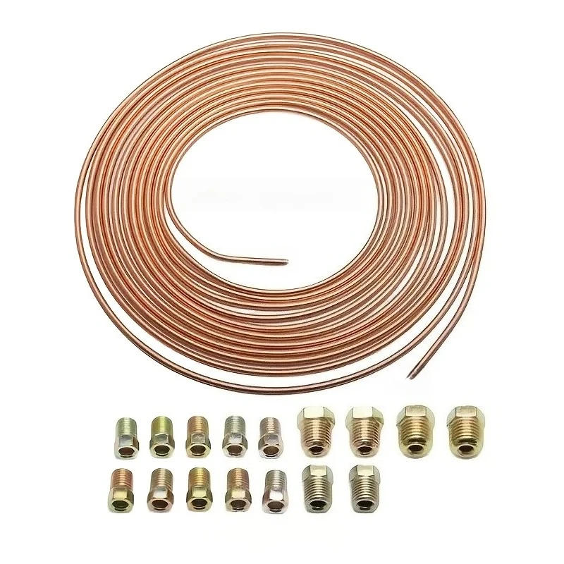 

25ft 3/16" Copper Brake Line Kit, 7.5m Flexible Brake Tubing with 16 Fittings, Universal Hydraulic Brake System Replacement