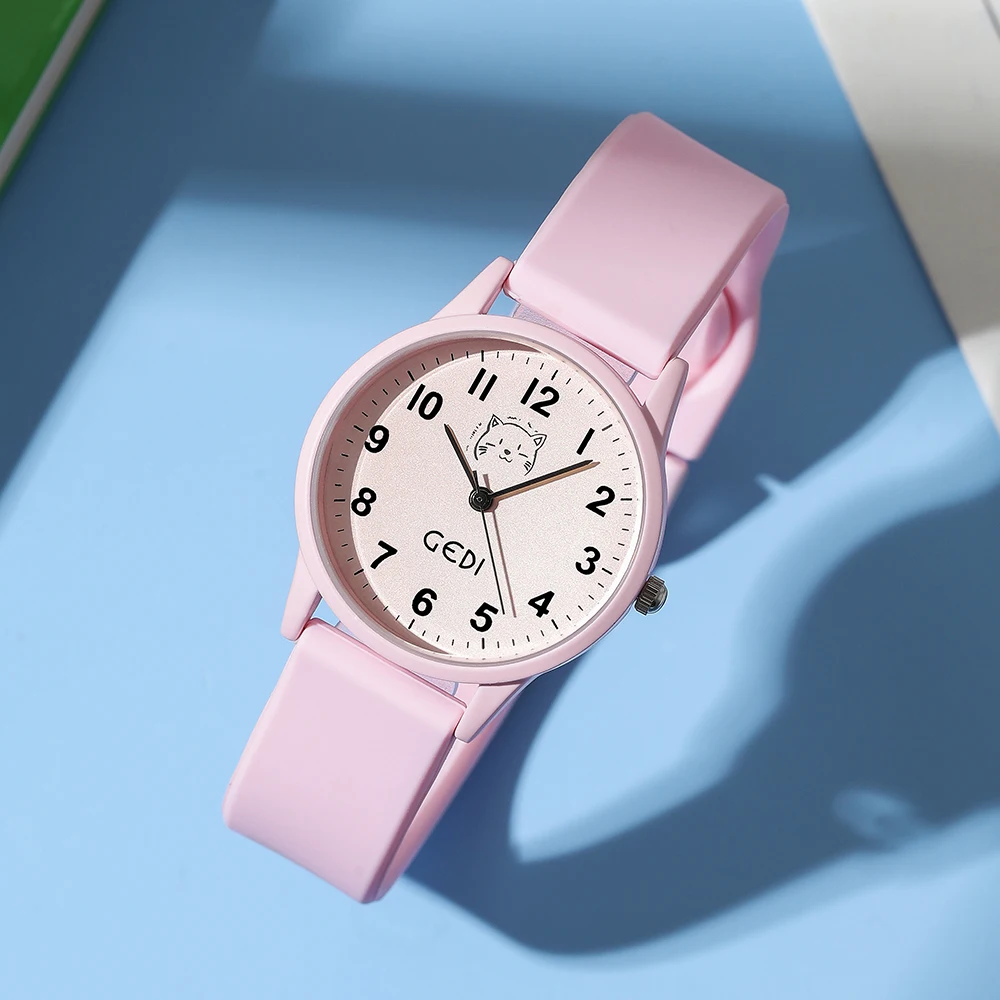 Montre à Quartz pour enfants, étanche à 30M, Design chat mignon, bracelet en Silicone rose, nouvelle collection